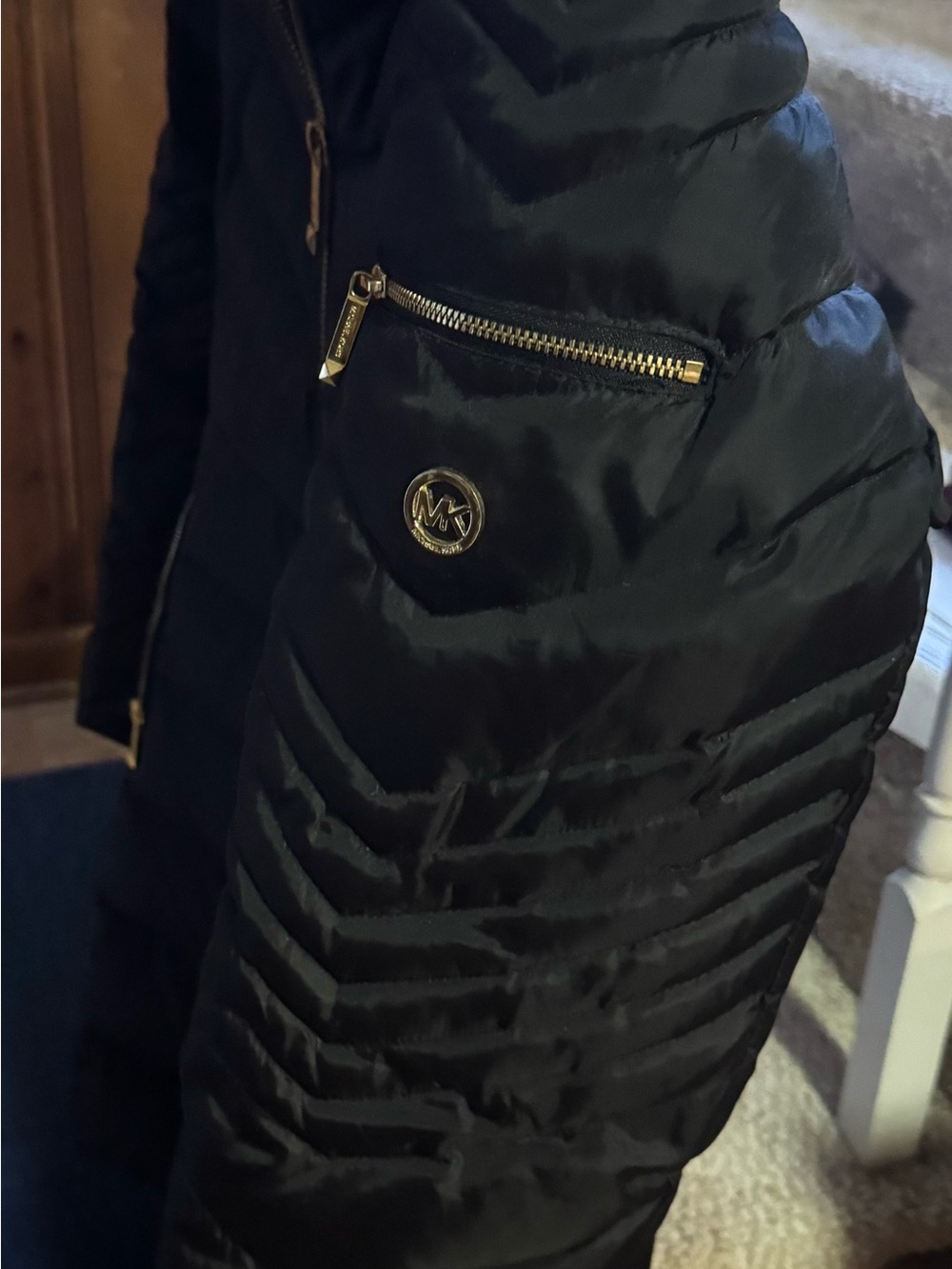 Michael Kors Black Quilted Long Puffer Coat with Zip Details - Picture 2 of 5